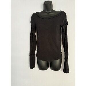 We The Free People Sun Sand Thermal Top Women’s Size Small Black Braid Accents